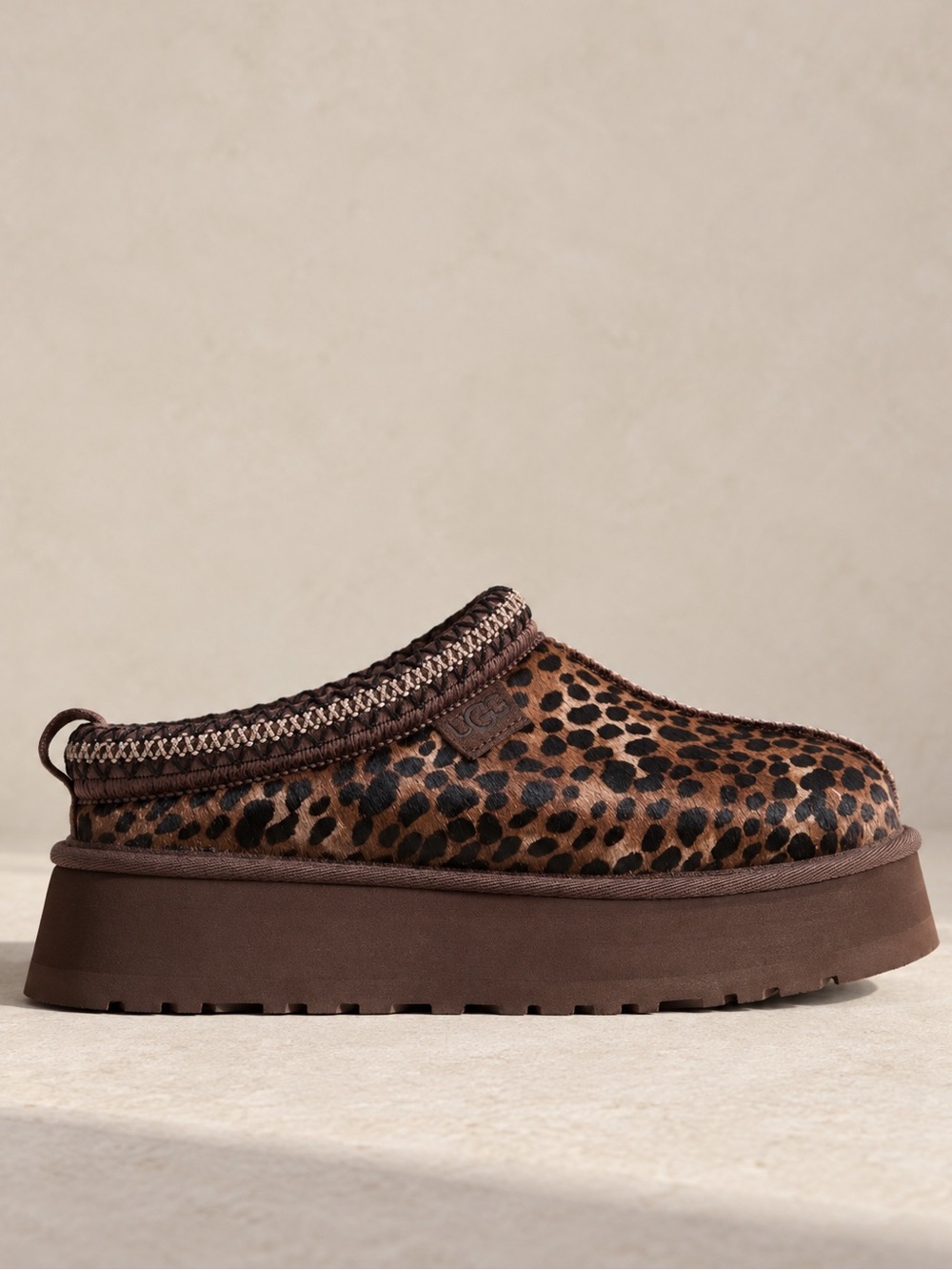 Genuine Calf Hair UGG Tazz Caspian Platform Slippers in Burnt Cedar 🤎🐆
